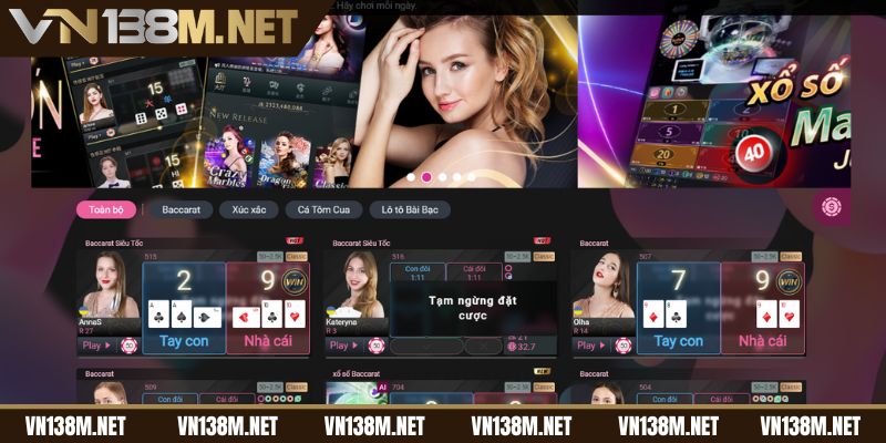 Các trò chơi sòng bài hấp dẫn tại sảnh Casino của VN138